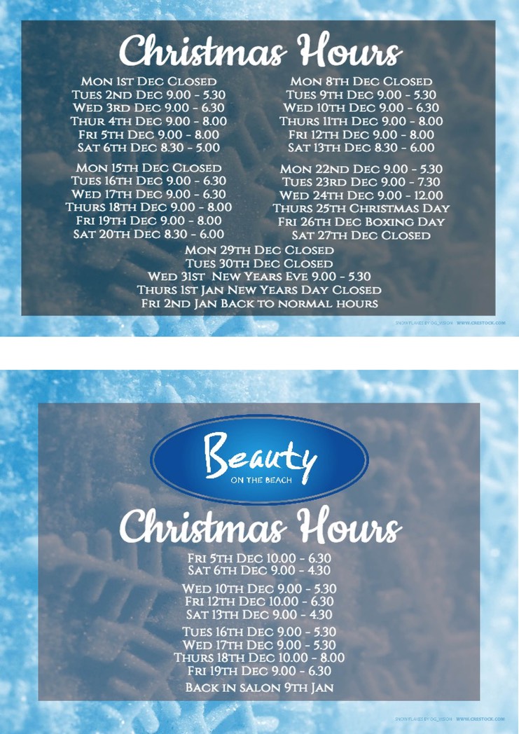 CHRISTMAS OPENING HOURS | Beachcombers